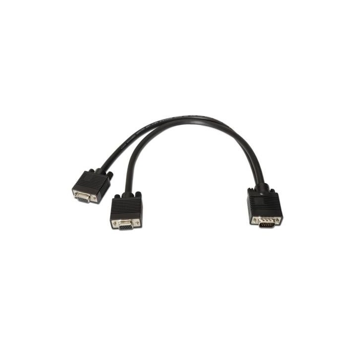 Cable Duplicador SVGA Aisens A113-0081/ VGA Macho - 2x VGA Hembra/ Hasta 3W/ 10Mbps/ 45cm/ Negro