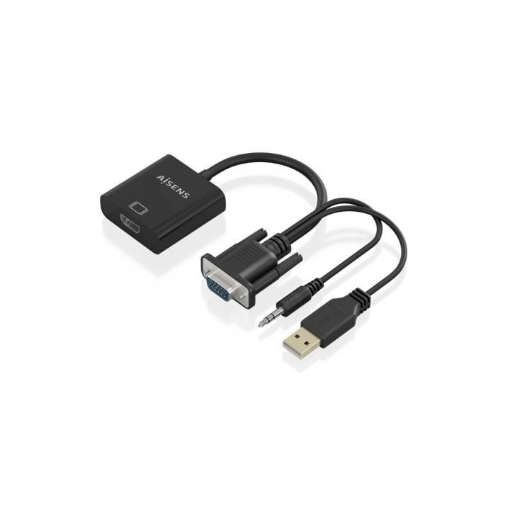 Cable Conversor Aisens A115-0872 SVGA Macho - USB Macho/ Jack Macho - HDMI Hembra/ 20cm/ Negro