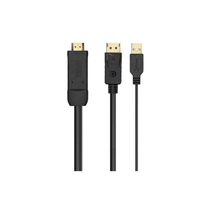 Cable Conversor Aisens A122-0641/ HDMI Macho - DisplayPort Macho + USB Macho/ Hasta 10W/ 2250Mbps/ 10cm + 1.8m/ Negro