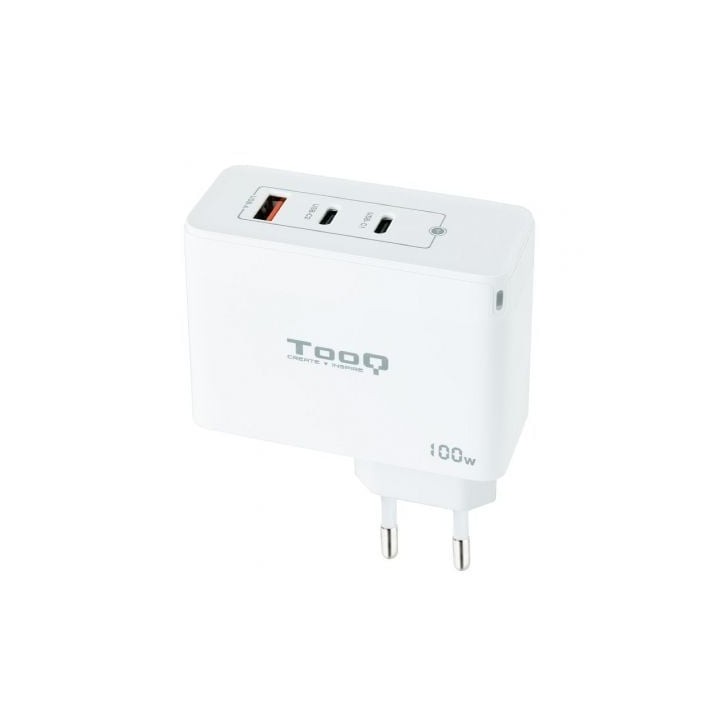 Cargador de Pared GaN TooQ TQWC-GANQC2PD100W/ 2xUSB Tipo-C/ 1xUSB/ 100W