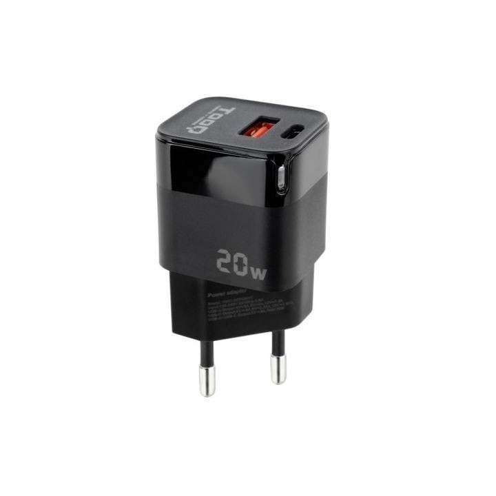 Cargador de Pared TooQ TQWC-QCPD20/ 1xUSB Tipo-C/ 1xUSB/ 20W