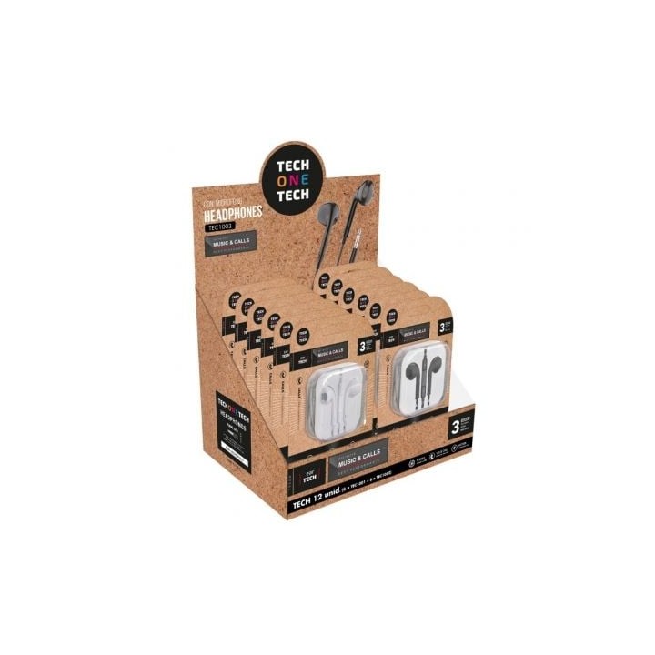 Expositor de Auriculares Tech One Tech EarTECH TEC1003 / con Micrófono/ Jack 3.5/ Incluye 6 Auriculares Blancos y 6 Auriculares