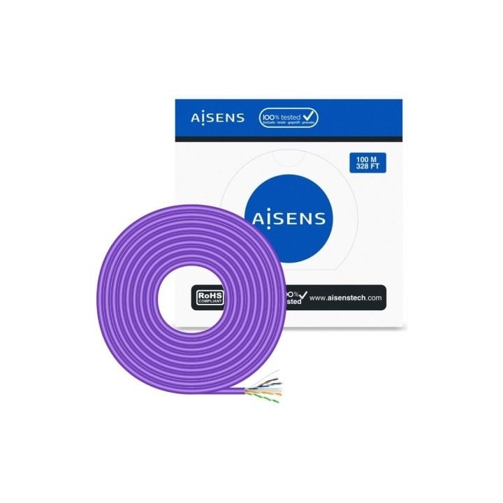 Bobina de Cable RJ45 AWG23 UTP Aisens A135-0747 Cat.6/ LSZH/ 100m/ Violeta