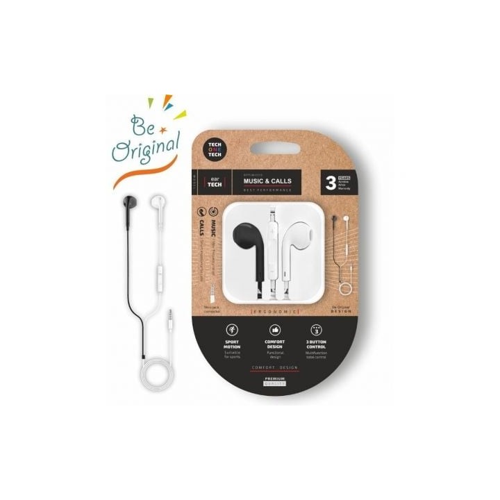 Auriculares Intrauditivos Tech One Tech earTECH B&W Be Original TEC1011/ con Micrófono/ Mini Jack 3.5/ Blanco y Negro