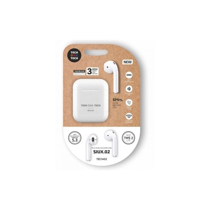 Auriculares Bluetooth Tech One Tech SIUX.02 TEC1402/ con estuche de carga/ Autonomía 6h/ Blancos