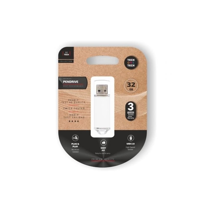 Pendrive 32GB Tech One Tech Basic USB 2.0/ Blanco