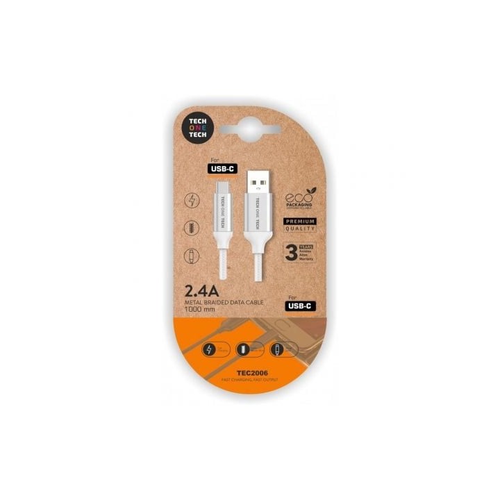 Cable USB 2.0 Tech One Tech TEC2006/ USB Tipo-C Macho - USB Macho/ 480Mbps/ 1m/ Blanco