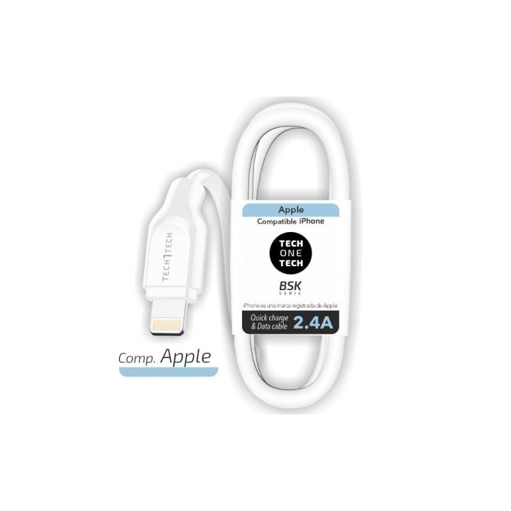 Cable USB 2.0 Lightning Tech One Tech TEC2902/ Lightning Macho - USB Macho/ 1m/ Blanco