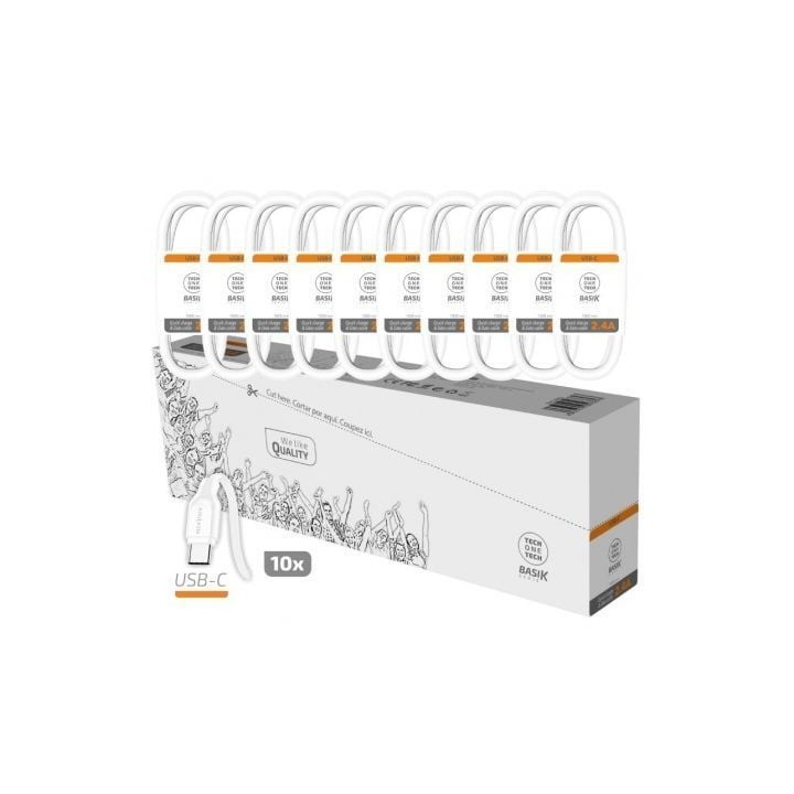 Pack 10 Cables USB 2.0 Tech One Tech Basik TEC2953/ USB Macho - USB Tipo-C Macho/ 1m/ Blanco