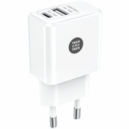 Cargador de Pared Tech One Tech TEC2904/ 1xUSB Tipo-C/ 1xUSB/ 12W/ Blanco