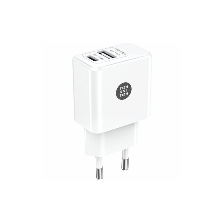 Cargador de Pared Tech One Tech TEC2904/ 1xUSB Tipo-C/ 1xUSB/ 12W/ Blanco