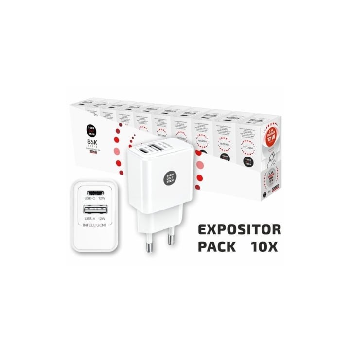 Pack 10 Cargadores de Pared Tech One Tech Basik TEC2954/ 1xUSB/ 12W