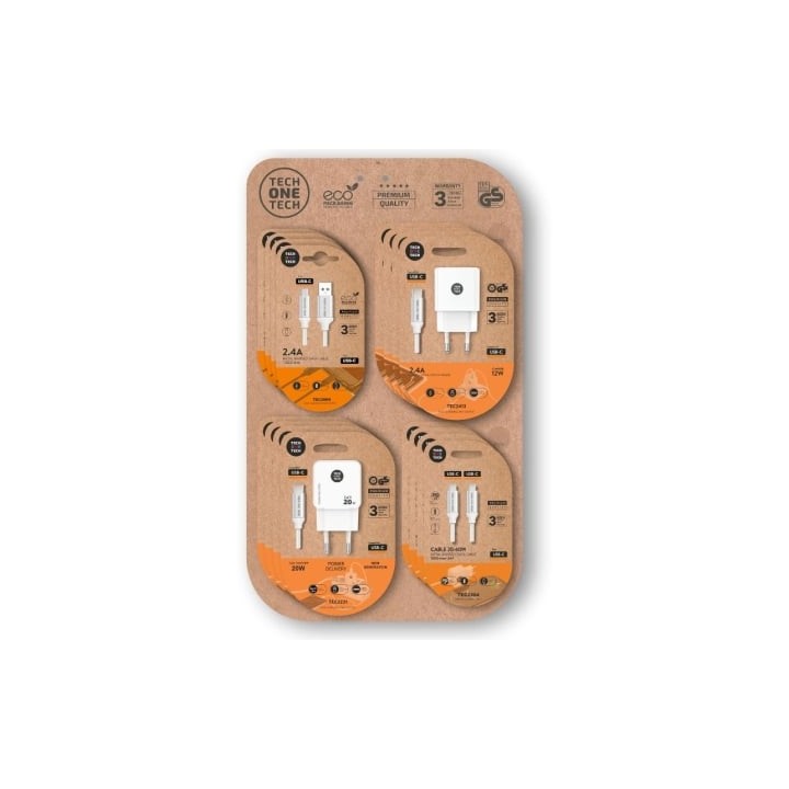 Expositor de Cargadores GaN y Cables Tech One Tech EKO 400801/ 4 ganchos/ Incluye 16 Productos