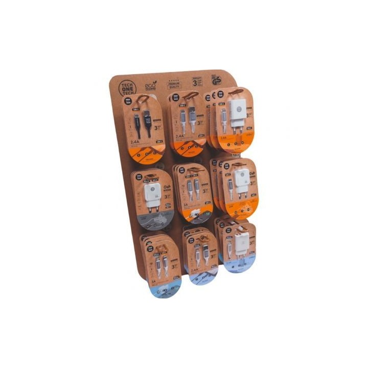 Expositor de Cargadores GaN y Cables Tech One Tech EKO 400903/ 9 ganchos/ Incluye 27 Productos