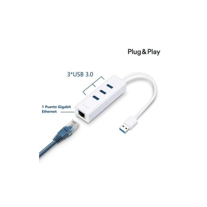 Hub USB 3.0 TP-Link UE330/ 3xUSB/ 1xRJ45/ Blanco
