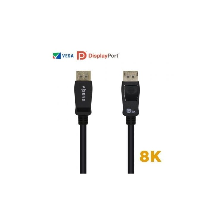 Cable DisplayPort 1.4 8K Aisens A149-0432/ DisplayPort Macho - DisplayPort Macho/ 2m/ Certificado/ Negro