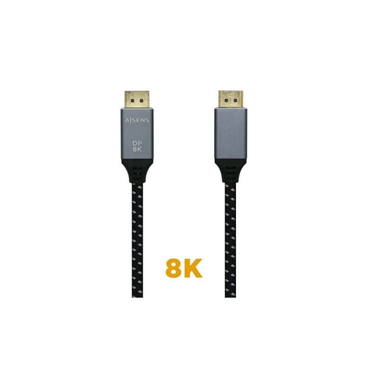 Cable DisplayPort 1.4 8K Aisens A149-0435/ DisplayPort Macho - DisplayPort Macho/ 1m/ Negro Gris