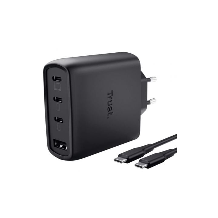 Cargador de Pared GaN Trust Maxo 65W 26067/ 3xUSB Tipo-C/ 1xUSB/ Incluye Cable USB Tipo-C/ 65W