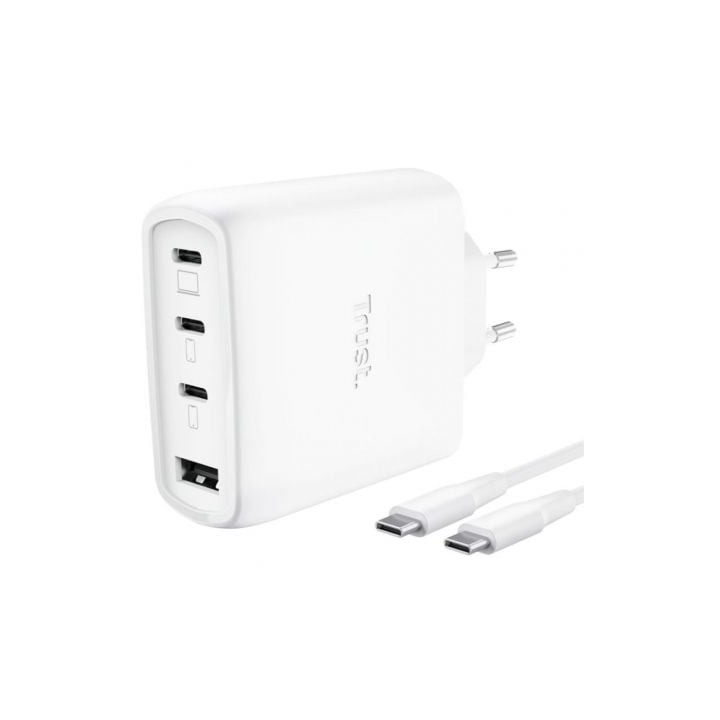 Cargador de Pared GaN Trust Maxo 65W 26068/ 3xUSB Tipo-C/ 1xUSB/ Incluye Cable USB Tipo-C/ 65W
