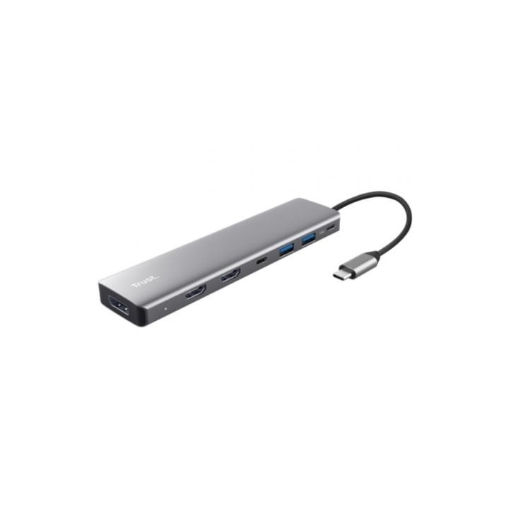 Docking USB Tipo-C Trust Dalyx/ 2xUSB/ 2xHDMI 4K/ 1xDisplayPort/ 1xUSB Tipo-C PD/ Gris