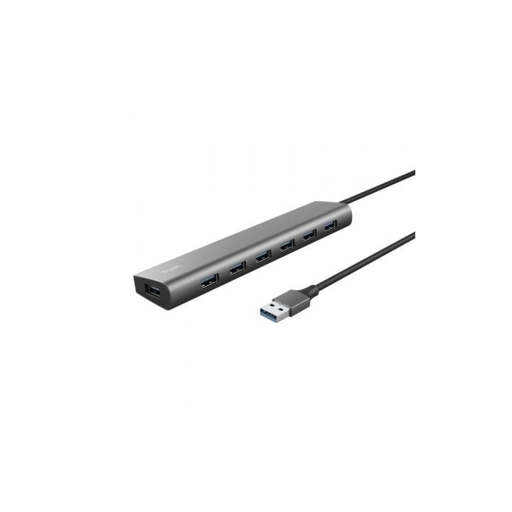 Hub USB 3.2 Gen1 Trust Halyx/ 7xUSB/ 1xUSB-C/ Gris