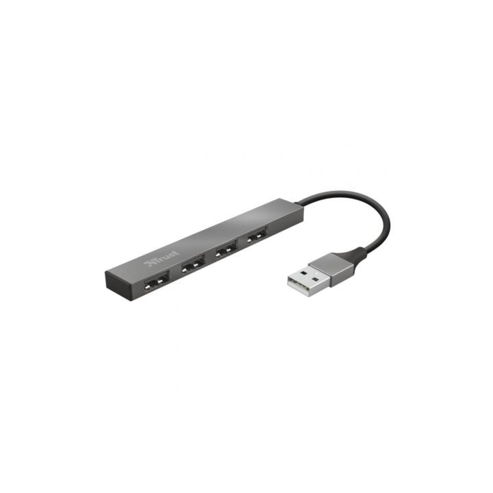 Hub USB 2.0 Trust Halyx/ 4xUSB/ Gris