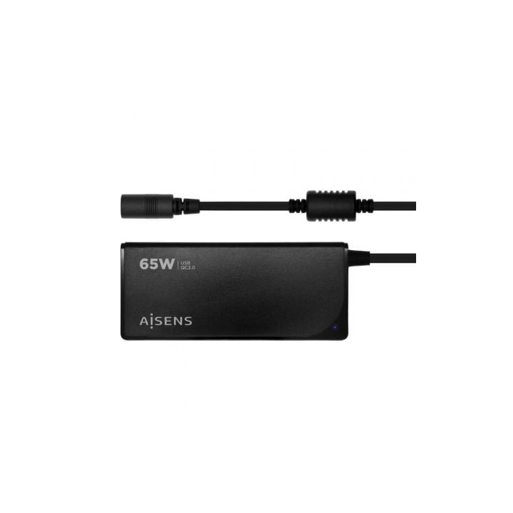 Cargador de Portátil Aisens ASLC-65WAUTO-BK/ 65W/ 1xUSB QC3.0/ Automático/ 9 Conectores/ Voltaje 18.5-20V