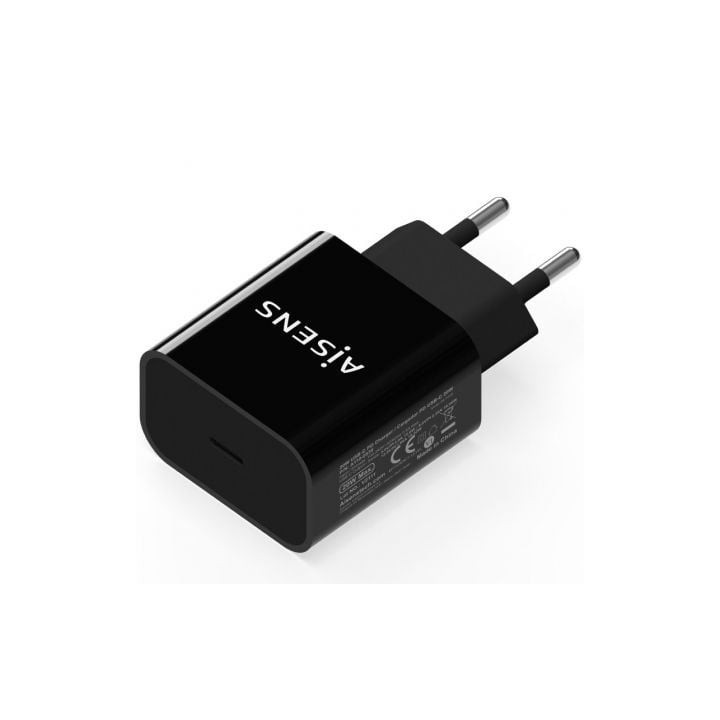 Cargador de Pared Aisens A110-0538/ 1xUSB Tipo-C PD3.0/ 20W/ Negro