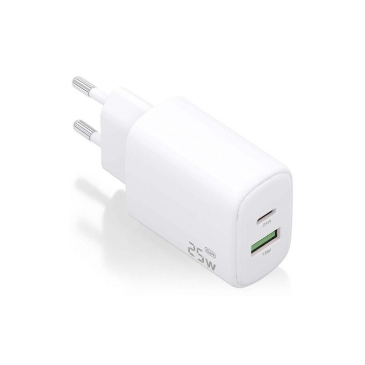 Cargador de Pared GaN Aisens A110-0911/ 1xUSB Tipo-C/ 1xUSB/ 25W/ Blanco