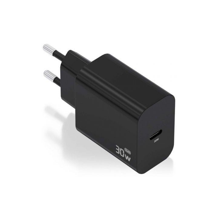 Cargador de Pared GaN Aisens A110-0941/ 1xUSB Tipo-C/ 30W/ Negro