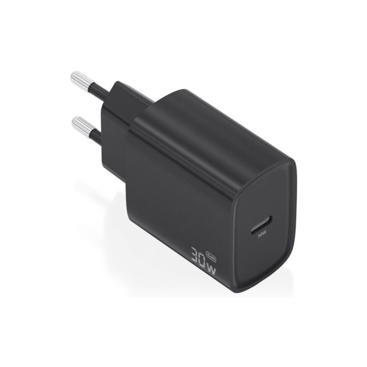 Cargador de Pared GaN Aisens A110-0951/ 1xUSB Tipo-C/ 30W/ Negro