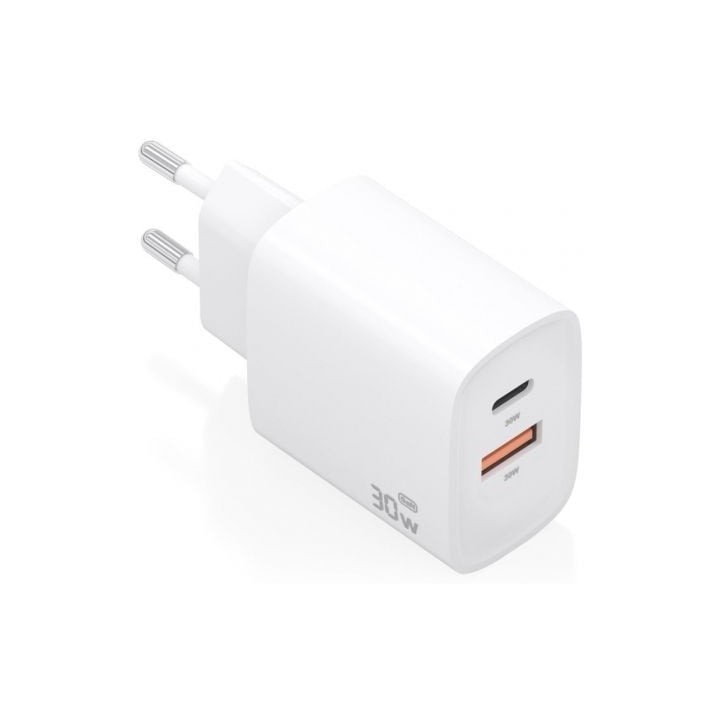 Cargador de Pared GaN Aisens A110-0952/ 1xUSB Tipo-C/ 1xUSB/ 30W/ Blanco