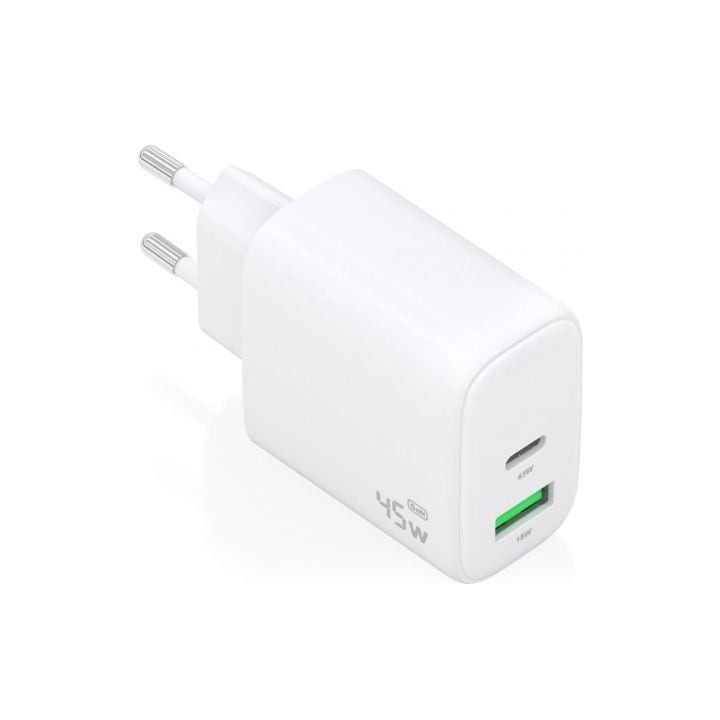 Cargador de Pared GaN Aisens A110-0971/ 1xUSB Tipo-C/ 1xUSB/ 45W/ Blanco