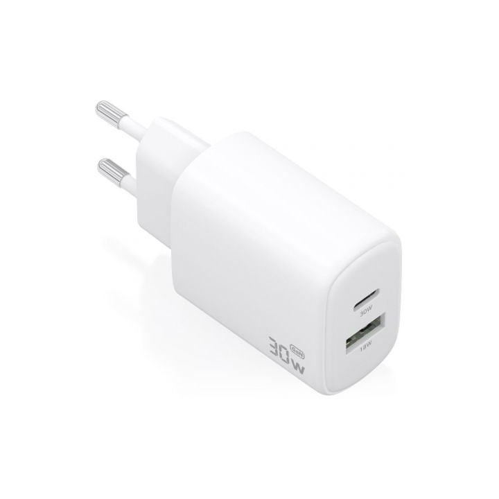 Cargador de Pared GaN Aisens A110-0977/ 1xUSB Tipo-C/ 1xUSB/ 30W/ Blanco