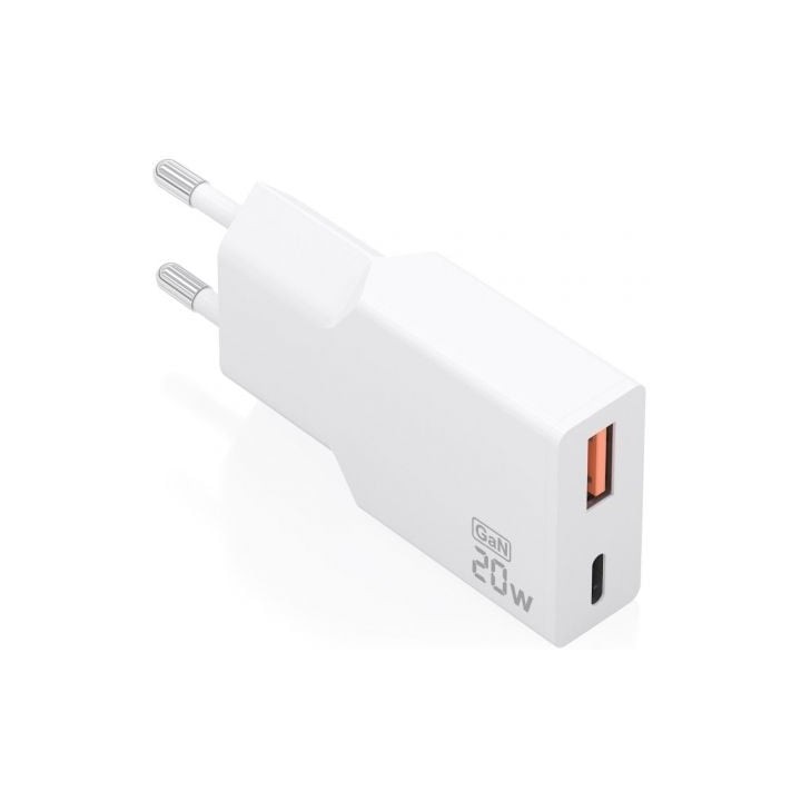 Cargador de Pared GaN Aisens A110-0998/ 1xUSB Tipo-C/ 1xUSB/ 20W/ Blanco