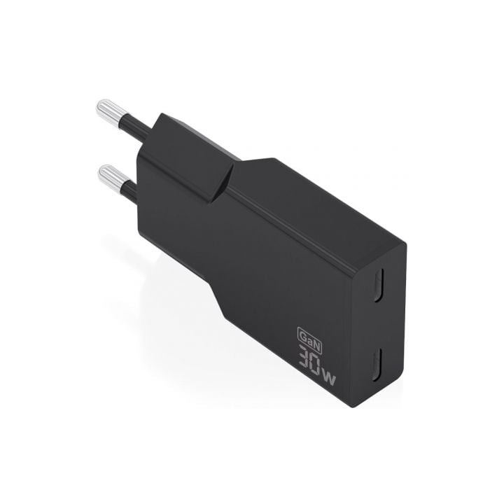 Cargador de Pared GaN Aisens A110-1006/ 2xUSB Tipo-C/ 30W/ Negro