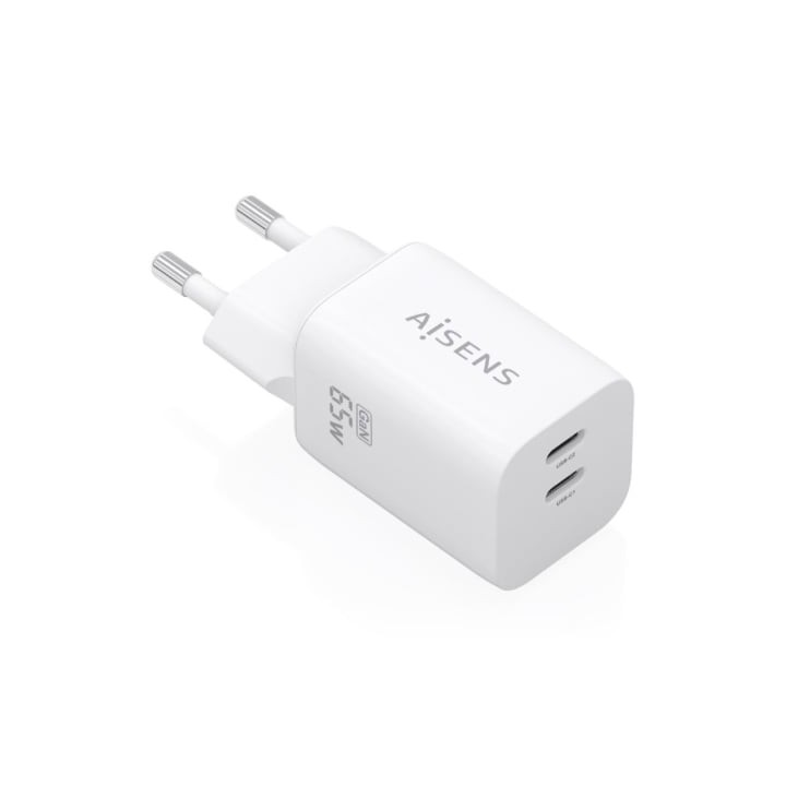 Cargador de Pared GaN Aisens A110-1029/ 2xUSB Tipo-C/ 65W/ Blanco