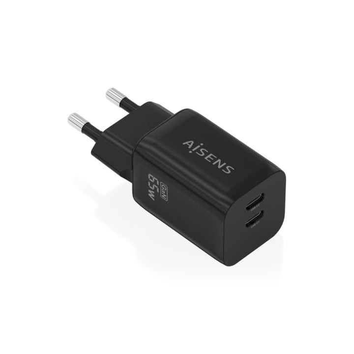 Cargador de Pared GaN Aisens A110-1030/ 2xUSB Tipo-C/ 65W/ Negro
