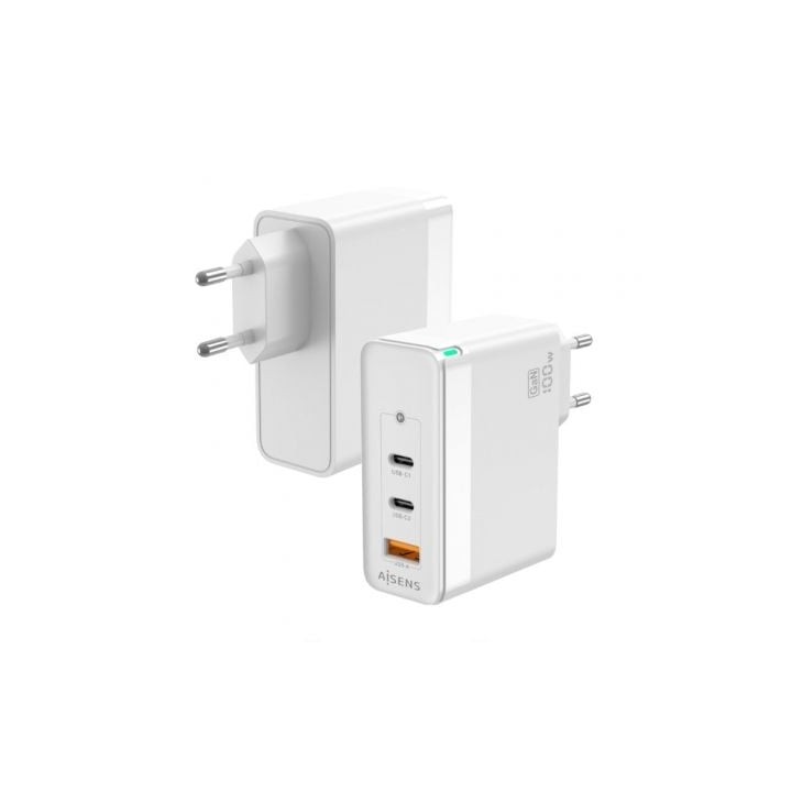 Cargador de Pared GaN Aisens ASCH-100W3P008-W/ 2xUSB Tipo-C/ 1x USB/ 100W