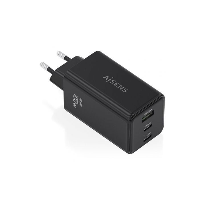 Cargador de Pared GaN Aisens ASCH-100W3P052-BK/ 2xUSB Tipo-C/ 1xUSB/ 100W