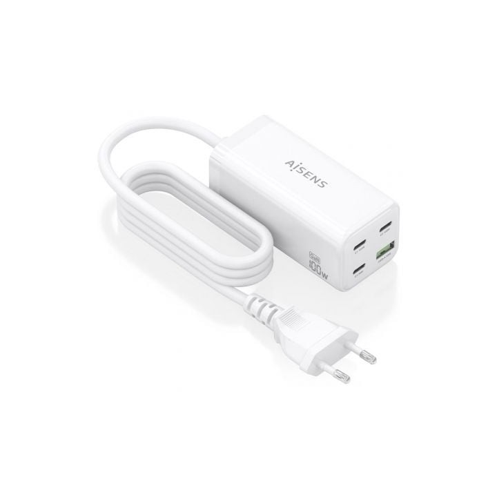 Cargador Sobremesa GaN Aisens ASCH-100W4P053-W/ 3xUSB Tipo-C/ 1xUSB/ 100W