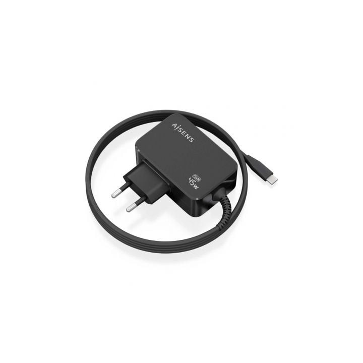 Cargador de Pared GaN Aisens ASCH-1PD45WL032-BK/ 1xUSB Tipo-C + Cable 1.8m/ 45W