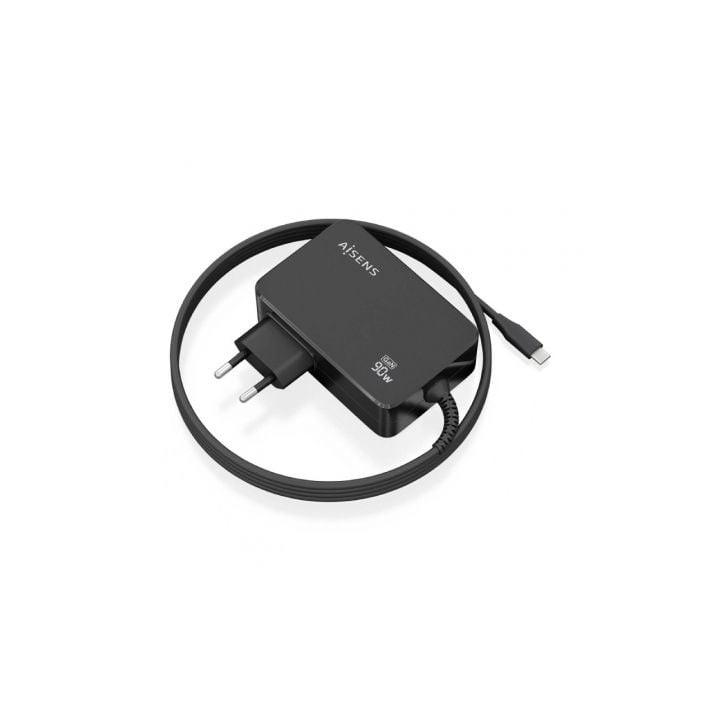 Cargador de Portátil GaN Aisens ASCH-1PD90WL034-BK/ 1xUSB Tipo-C + Cable 1.8m/ 90W/ Automático/ Voltaje 5-20V