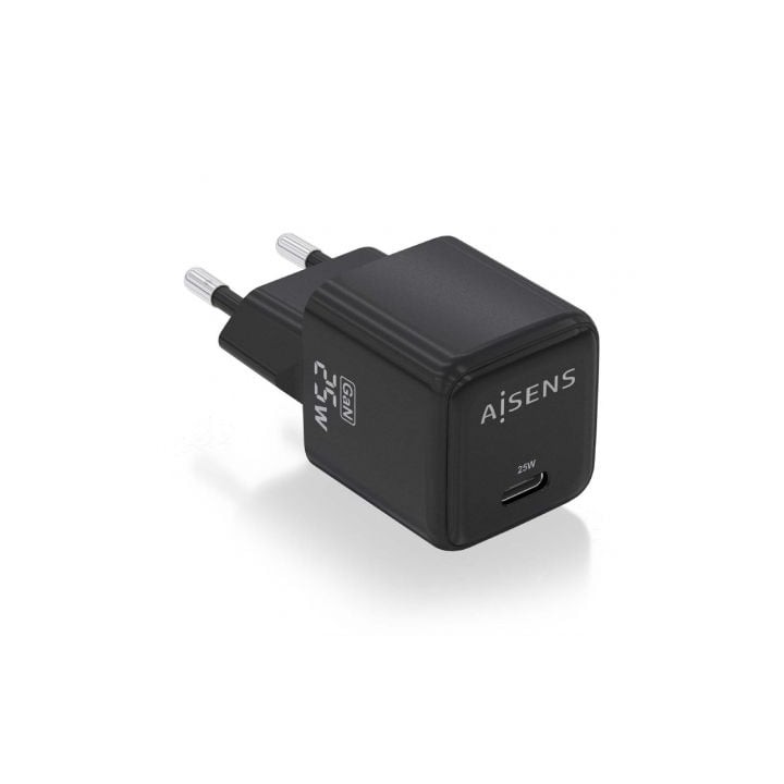 Cargador de Pared GaN Aisens ASCH-25W1P013-BK/ 1xUSB Tipo-C/ 25W