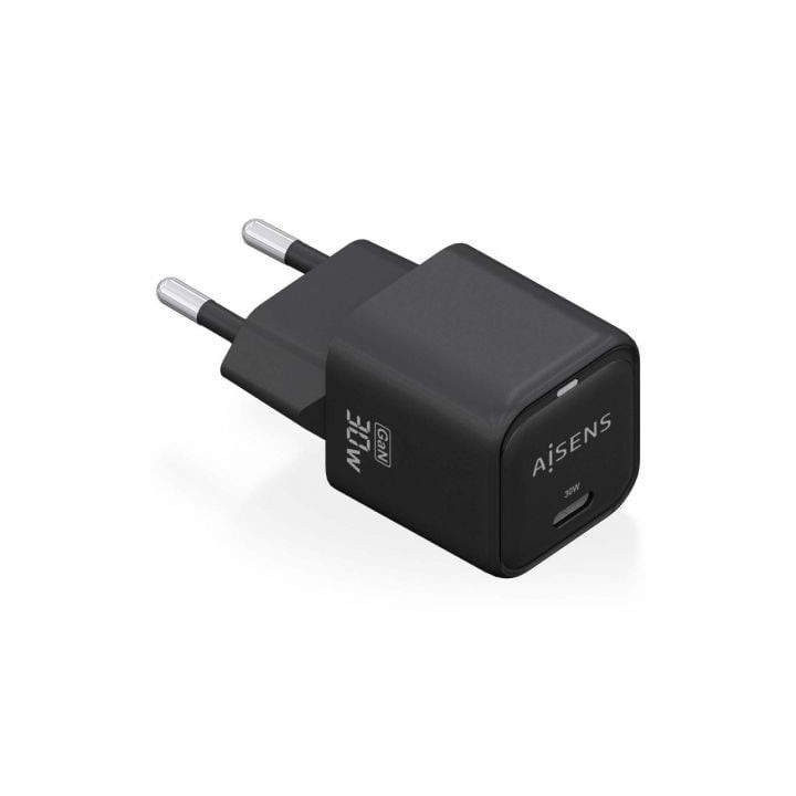 Cargador de Pared GaN Aisens ASCH-30W1P019-BK/ 1xUSB Tipo-C/ 30W