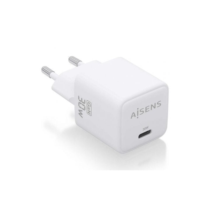 Cargador de Pared GaN Aisens ASCH-30W1P035-W/ 1xUSB Tipo-C/ 30W