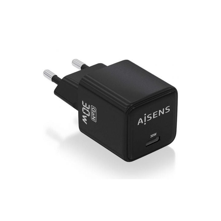 Cargador de Pared GaN Aisens ASCH-30W1P036-BK/ 1xUSB Tipo-C/ 30W