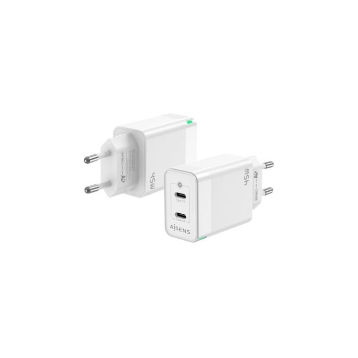 Cargador de Pared GaN Aisens ASCH-45W2P005-W/ 2xUSB Tipo-C/ 45W