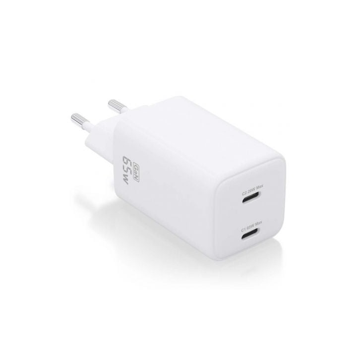 Cargador de Pared GaN Aisens ASCH-65W2P039-W/ 2xUSB Tipo-C/ 65W