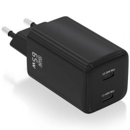 Cargador de Pared GaN Aisens ASCH-65W2P040-BK/ 2xUSB Tipo-C/ 65W